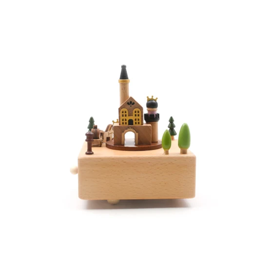 Nouveau design en bois château de princesse boîte à musique jouet