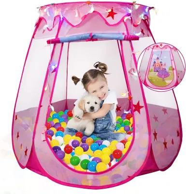 Tente pop-up pour enfants avec lumière étoilée et clip, tente de jeu intérieure et extérieure princesse rose pour filles, petite