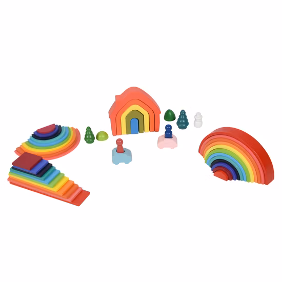Jouets Montessori empilables en arc-en-ciel en bois
